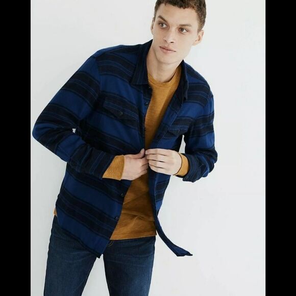 Madewell Brushed Twill Shirt in Blanket Stripe in Blue Size MEDIUM Men’s AA817A - Picture 1 of 10